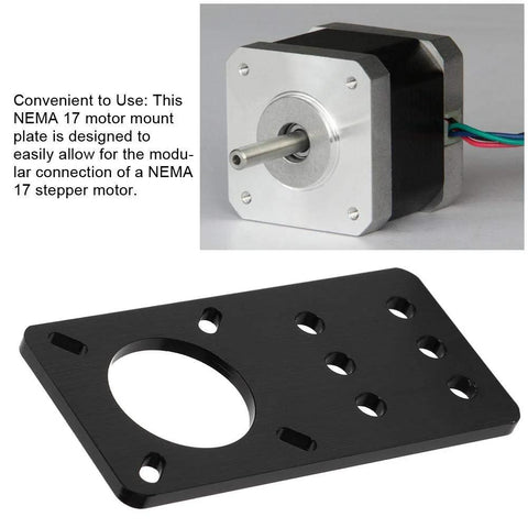 Two-piece NEMA 17 motor mounting plate and motor, black anodized aluminum, 3D printer accessory