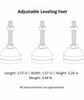Diagram of Beefy Heavy Duty Adjustable Leveling Feet with carbon steel stem and rubber base, dimensions 1.57x1.57x5.24 inches