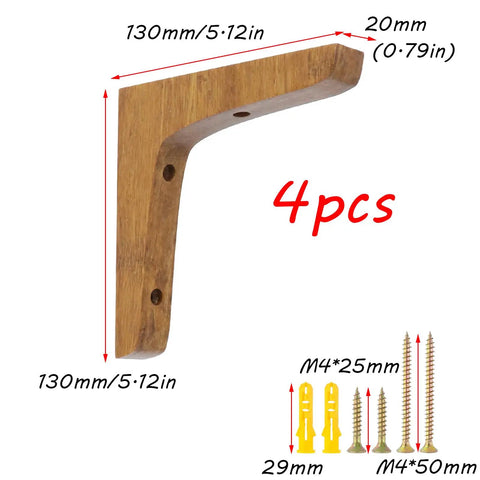 Sturdy Wooden Shelf Brackets Set For Wall Mounts L Shaped Triangle Shelving 5.12 Inch Dark Brown Includes Screws Easy Install