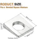 Beveled Square Washers Set For M8 Bolts, 10 Pieces, Carbon Steel, 9x18 Mm Inner Diameter, 2 Mm Thick, 5 Mm Tall, Rust Resistant Flat Pad Spacers, Bearing Strut Plate Shim, Leveling Fasteners, Gasket, Silver
