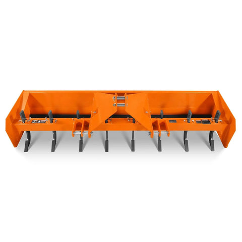 96 Inch Box Blade Scraper For Tractors With 8 Shanks, 3 Point Hitch Attachment, Fits 30 To 70 HP, heavy duty steel frame, front view