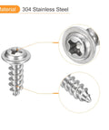 Premium 50 Piece Pack ST4 X 12 Millimeter Phillips Pan Head Self Tapping Screws With Washers Built Tough 304 Stainless Steel close-up view.