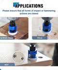Heavy Duty Adjustable Depth Stop Carbide Countersink Bit Set With HSS M2 Tapered Drill Bits showing applications on wood, MDF, and synthetic board.