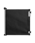 Retractable Baby Gate For Indoor And Outdoor Use, Extra Wide 71 Inch Span And 33 Inch Tall, Gray, shown unrolled against white background