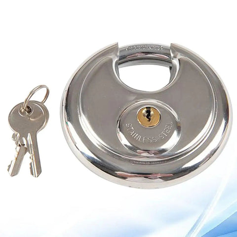 Heavy Duty Waterproof Stainless Steel Padlock For Backpacks Drawers And Luggage with keys on a white background.