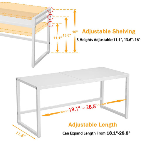 Beefy Expandable Heavy Duty Metal Storage Shelves With 150 Pound Capacity Adjustable Length And Height Fits Kitchen Garage Pantry And Warehouse Storage Rack Organizer For Pots Pans Microwave Small Appliances White, white metal shelf adjustable 11.1-16 in high and 18.1-28.8 in long