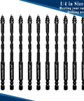 Front view of Larouba 10pc black 1/4 in serrated masonry drill bit set
