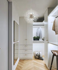 LED Firework Sputnik Chandeliers With 12 Lights Modern Crystal Ceiling Pendant In Gold Finish illuminating a contemporary closet space