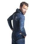 2mm Hooded Wetsuit 2-Piece Nylon Camouflage Blue For Spearfishing And Freediving, back view, Size 2XL