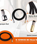 67-Inch Bright Chrome Hose Kit For Pull-Down And Pull-Out Kitchen Faucets Replacement Part, hose with sprayer nut and quick connector.
