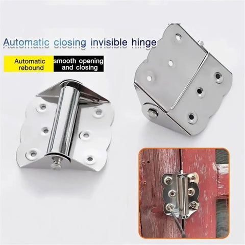 Heavy Duty Sealed Bearing Gate Hinges Set Stainless Steel With Automatic Closing Flush Mount shown installed on wooden door