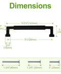 Dimensions of Ten Pack 5 Inch Matte Black Zinc Alloy Cabinet Handles and Drawer Pulls 128mm Hole Centers