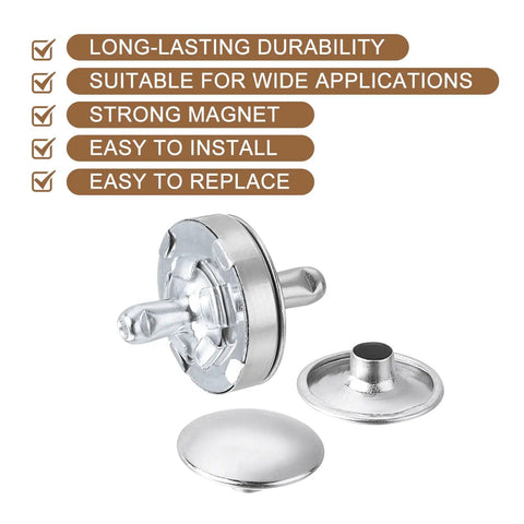 20 Set Metal Snap Button Kit For DIY Fashion Projects, 14mm Round Clasps With Fabric Base And Cap, Perfect For Clothes, Bags, Leather Wallets, Purses, And More Silver showing components and features