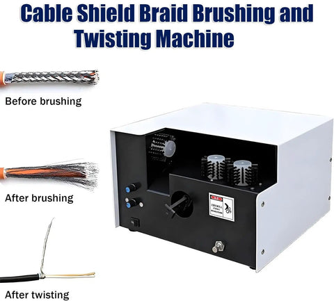 Heavy Duty Three Brush Cable Shield Braid Machine For Automatic Wire Peeling Stripping And Twisting close-up view with before and after results.