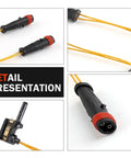 Set of four black brake pad sensor lines with orange wires and red seals; Mercedes-Benz compatible.