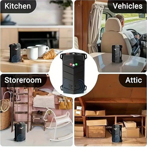Dual Ultrasonic And LED Strobe Rodent Deterrent For Cars And Indoor Use in kitchen, vehicle, storeroom, and attic.