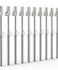 Set of 10 silver stainless steel tire pressure gauges with straight shafts and hanging rings
