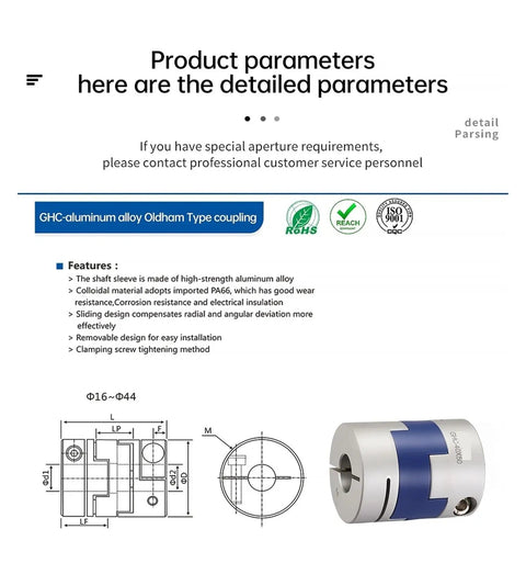 Heavy Duty Aluminum Alloy Flexible Oldham Coupling Shaft 5mm To 16mm for Encoder Applications with detailed specs