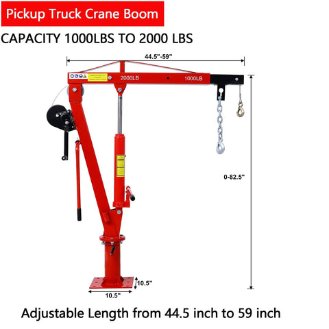 Bedside Warrior 2000 Lb Hydraulic Truck Crane With Manual Hand Winch Truck Bed Mounted, adjustable steel boom for heavy lifting.
