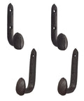 Four Pack Badass Cast Iron Wall Hooks In Rustic Black Vintage Coat Rack Heavy Duty Entryway Storage Organizer With Pre Drilled Screws For Jackets Bags And Everyday Gear, showing set of four hooks.