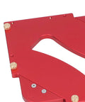 Pro Grade Router Table Corner Jig And Radius Template Kit For Hustling Carpenters delivers a close-up of heavy-duty aluminum base with anodized red trim.