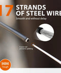 Close-up of 17 strands of steel wire from Universal Bicycle Cable Kit For Brake And Shift Cables With Housing End Caps O Rings.