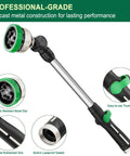 Heavy Duty Metal Garden Hose Wand With 16 Inch Aluminum Core 9 Spray Patterns 180 Degree Rotating Nozzle Thumb Flow Control