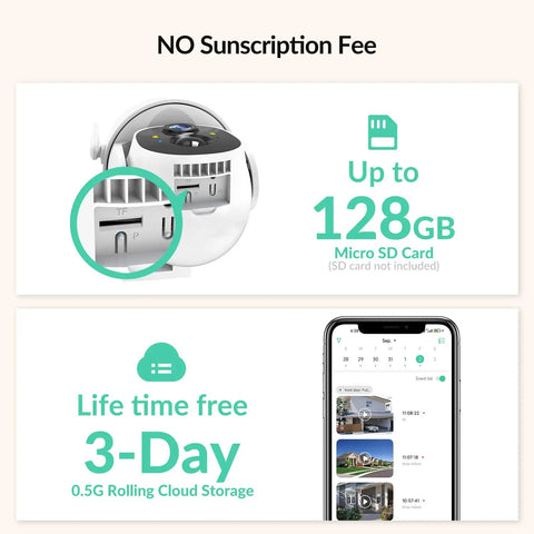 Solar Powered Wireless Outdoor Security Camera With 2K Resolution, PTZ 360 Degree Coverage, Motion Detection, Spotlight Night Vision, Two Way Audio, WiFi, Cloud Or SD Card Storage, AI Analysis