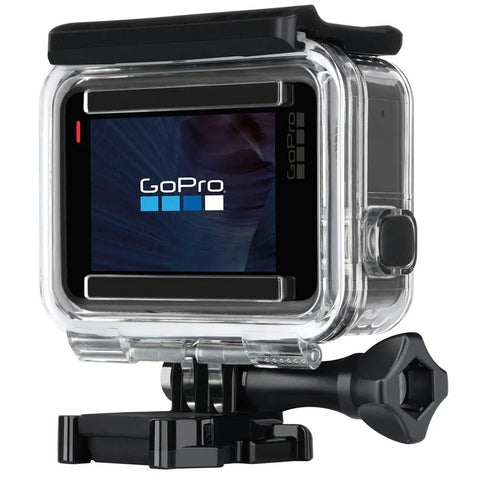 Super Suit Dive Housing For HERO7 HERO6 HERO5 Clear One Size in black mount, rear view showing touch screen access