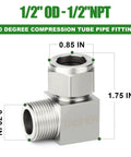 TAISHER 2-pack square 90-degree compression tube fitting, 1/2 in tubing OD to 1/2 in NPT male, 304 stainless