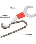 3 In 1 Sprocket Remover And Chain Whip Tool, 8 Inch Length, carbon steel wrench with chain whip and bottom bracket spanner