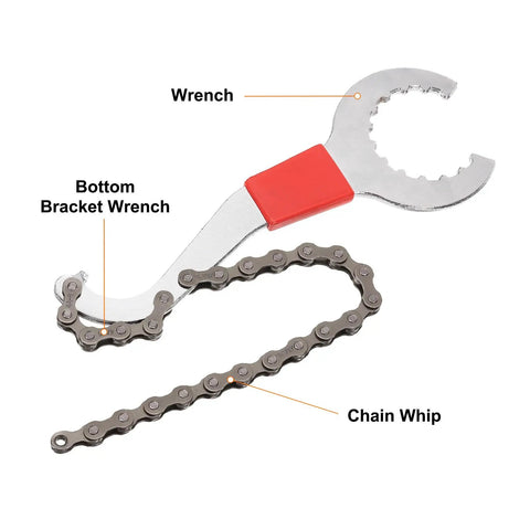 3 In 1 Sprocket Remover And Chain Whip Tool, 8 Inch Length, carbon steel wrench with chain whip and bottom bracket spanner