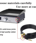 12Ft Propane Quick Connect Hose For RV To Grill With Low Pressure Elbow Adapter And Extension Compatible With Blackstone 17 And 22 Inch Griddles And Camp Chef Stoves For Outdoor Cooking Durable Brass Fittings And Weather Resistant shown with solid brass joints and high-quality rubber tubing.