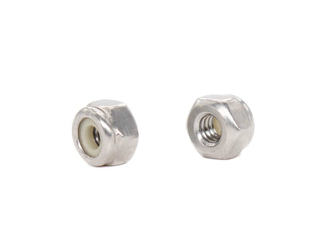 Nylon Inserted 1/4-20 Inch Nylock Nuts Stainless Steel 304 Self Locking Hardware Set 50 Pack, showing two nuts with threaded interior