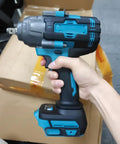 Heavy Duty 1000Nm Electric Brushless Shock Torque Wrench For Cars, handheld with blue and black design, ideal for garage tasks.