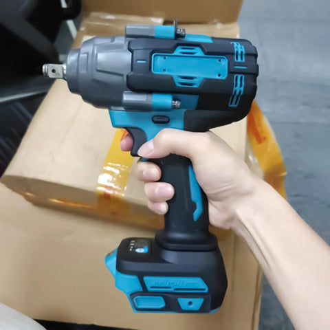 Heavy Duty 1000Nm Electric Brushless Shock Torque Wrench For Cars, handheld with blue and black design, ideal for garage tasks.