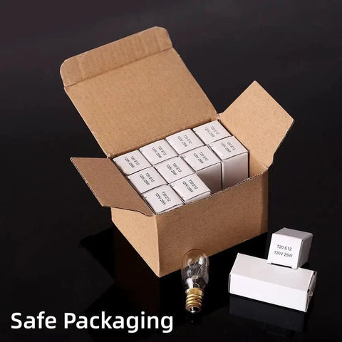 Himalayan Salt Lamp Bulbs Pack Of 12 T20 25W Incandescent Warm White 2700K 120V E12 Candelabra Base, box packaging with one bulb visible