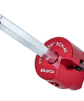 ERAYCO 3/4 in PVC pipe reamer with red metal body and square-drive shank, side view.