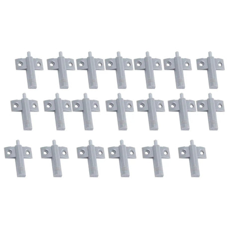 Twenty Piece Grey Plastic Soft Close Drawer Dampers For Kitchen Cabinets Wardrobes And Dressers Smooth As Butter Slide Easy Peasy Drawer Stopper Buffer Hardware For Home Organization Projects, set of twenty dampers.
