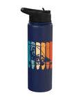 Retro Gyrocopter Pilot Water Bottle Stainless Steel Insulated For Aviation Fans And Flight Crew Gyroplane Lovers Dope Graphic Design On A Durable Bottle with colorful stripes.