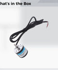 600 P R Incremental Optical Rotary Encoder For Precise Motion Feedback DC 5 To 24V Solid Shaft 4.9 Feet Cable 6 Mm Shaft 1.5 Inch Mounting Built Tough For Automation And CNC Systems, shown with cable