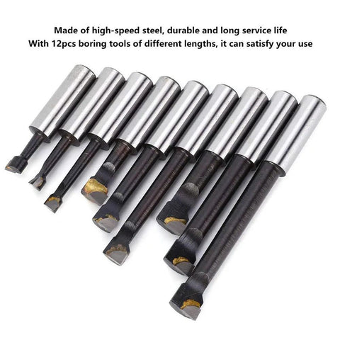 12mm F1 Type Boring Bar Set 9 Piece Pro Grade High Speed Steel Lathe Tools With Storage Base For Precision Internal Turning And Bore Machining On Metalworking Lathes, 9 HSS bars