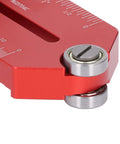 Close-up of Table Saw Thin Jig with Roller Design Aluminum Alloy Build showing adjustable scale and roller for 19mm and 30mm T Slot Tracks