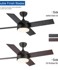Dope 52 Inch Ceiling Fan With Reversible DC Motor And Dual Remote Control Black And Brown Double Sided Blades For Any Room Energy Efficient Quiet Cooling With Remote Speed Dimming Lights, showcasing salted black and oil-rubbed bronze side.