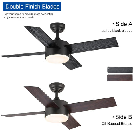 Dope 52 Inch Ceiling Fan With Reversible DC Motor And Dual Remote Control Black And Brown Double Sided Blades For Any Room Energy Efficient Quiet Cooling With Remote Speed Dimming Lights, showcasing salted black and oil-rubbed bronze side.