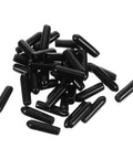 Top Notch Dishwasher Rack Tip Protectors Heavy Duty Black Plastic Prong End Caps in a pile, ideal for appliance repair parts.