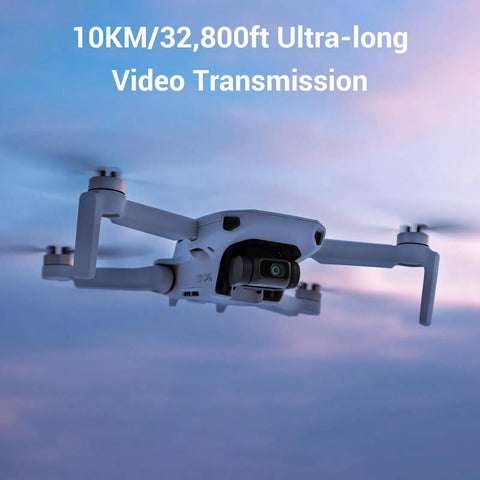 Ultra Portable 4K Drone With Camera For Beginners, 3 Axis Gimbal, FPV Transmission flying in the sky with sunset backdrop