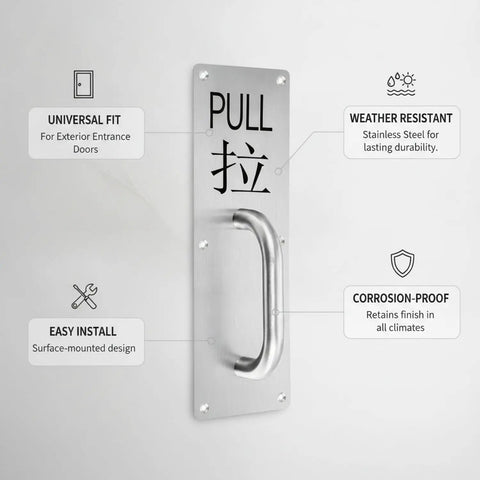 Beefy Silver Bar Door Handle For Exterior Doors Surface Mounted Push Pull Hardware 304 Stainless Steel Heavy Duty Smooth Push