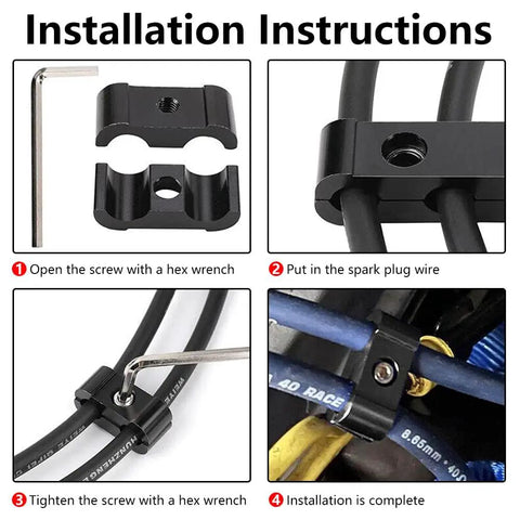 4-step guide to use 12 Piece Aluminum Spark Plug Wire Separator Kit For 8mm 9mm 10mm Wires Engine Cable Divider Set