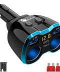 Ultimate 5 In 1 Cigarette Lighter Splitter With Usb C And Dual Usb Ports Quick Charge Car Adapter for 12V 24V rides showing Type-C and USB ports.